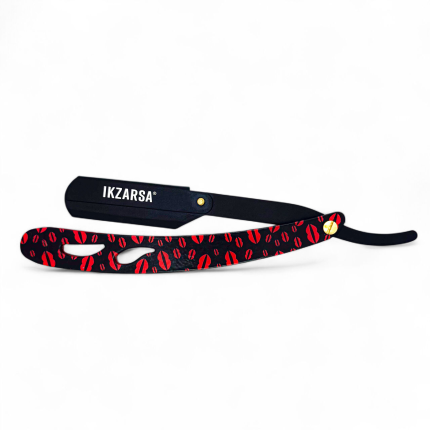 Barber Steel Razor – Lips Print Handle & Black Matte Blade | Professional & Stylish IKR-1012