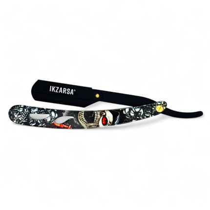 Barber Steel Razor – Skeleton Print Handle & Matte Black Blade | Professional & Stylish IKR-1019